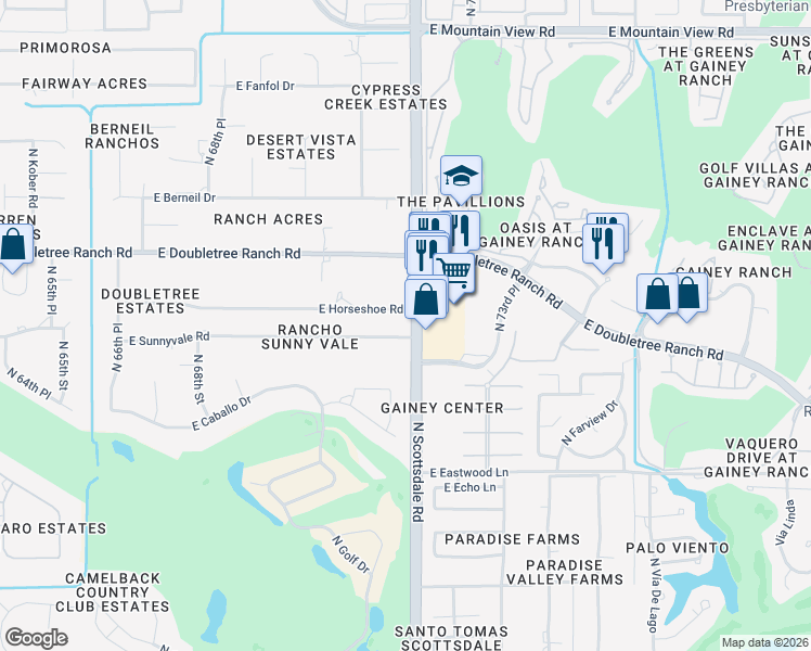 map of restaurants, bars, coffee shops, grocery stores, and more near 7140 East Sunnyvale Road in Paradise Valley