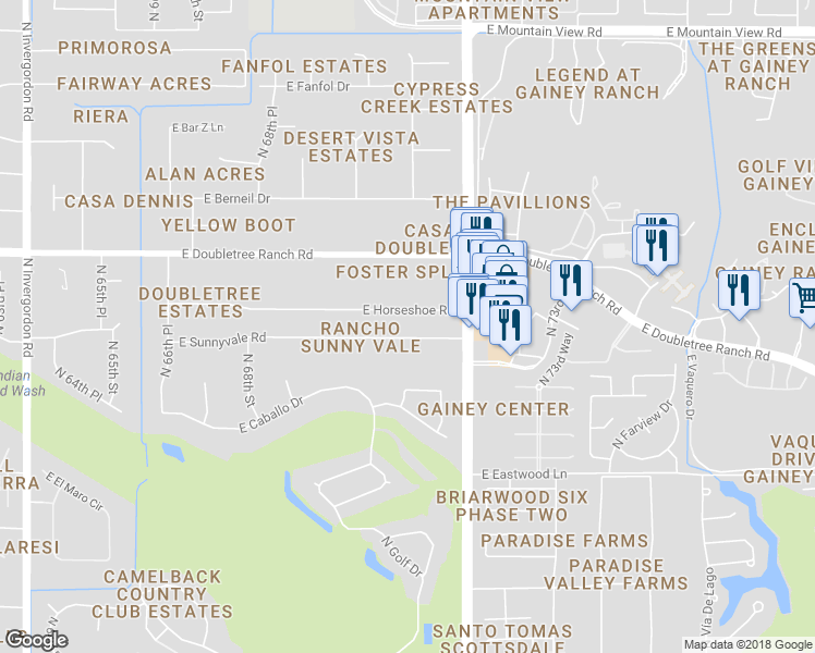 map of restaurants, bars, coffee shops, grocery stores, and more near 7040 East Sunnyvale Road in Paradise Valley