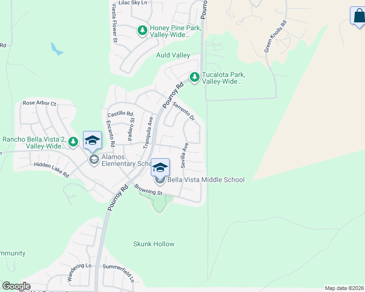 map of restaurants, bars, coffee shops, grocery stores, and more near 31880 Rosales Avenue in Murrieta