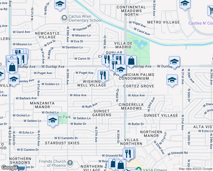 map of restaurants, bars, coffee shops, grocery stores, and more near in Phoenix