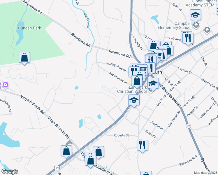map of restaurants, bars, coffee shops, grocery stores, and more near 195 Nowell Drive in Fairburn