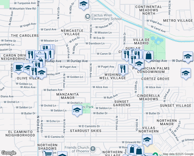 map of restaurants, bars, coffee shops, grocery stores, and more near 3814 West Golden Lane in Phoenix