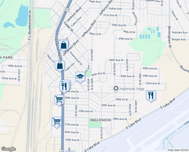 map of restaurants, bars, coffee shops, grocery stores, and more near 4014 44th Avenue North in Birmingham