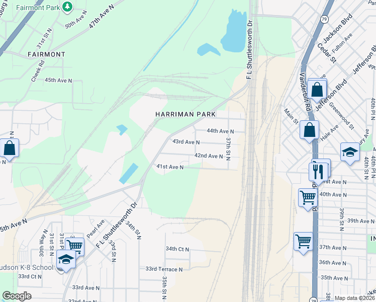 map of restaurants, bars, coffee shops, grocery stores, and more near 3541 43rd Avenue North in Birmingham
