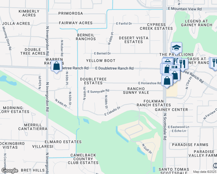 map of restaurants, bars, coffee shops, grocery stores, and more near 6802 East Sunnyvale Road in Paradise Valley