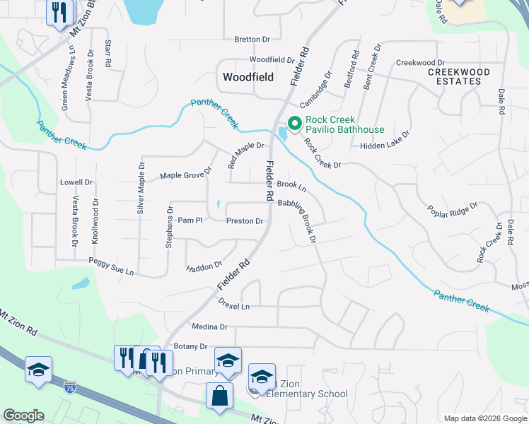 map of restaurants, bars, coffee shops, grocery stores, and more near 6926 Fielder Road in Rex