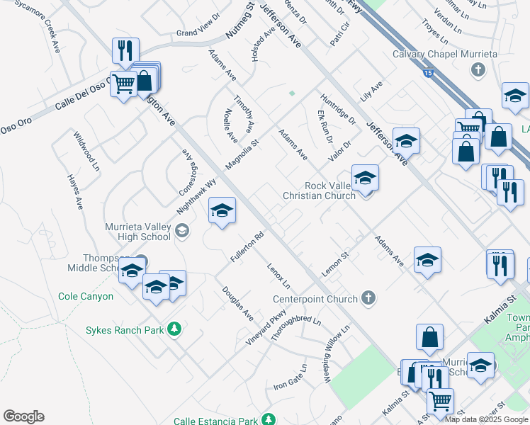 map of restaurants, bars, coffee shops, grocery stores, and more near 24139 Dolcetto Avenue in Murrieta