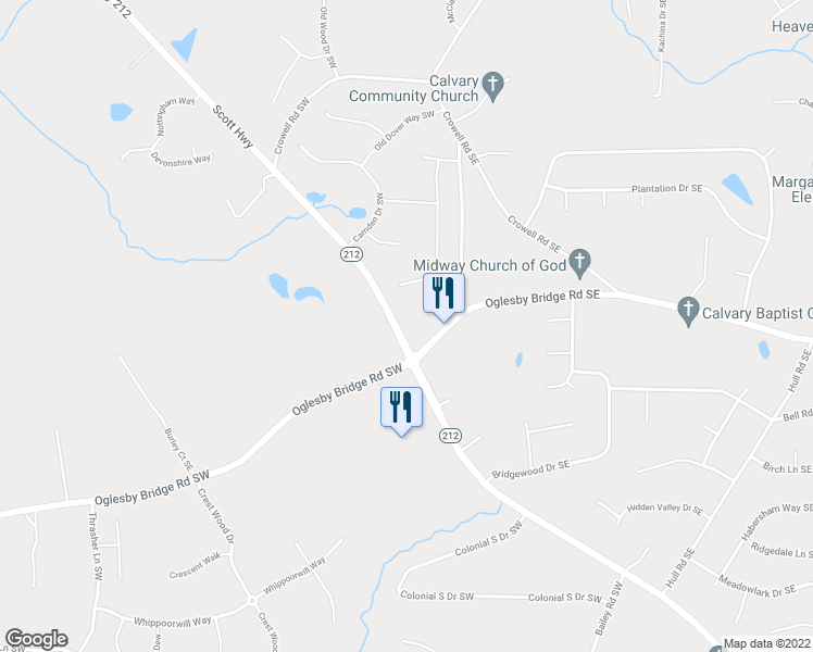 map of restaurants, bars, coffee shops, grocery stores, and more near 1835 Georgia 212 in Conyers