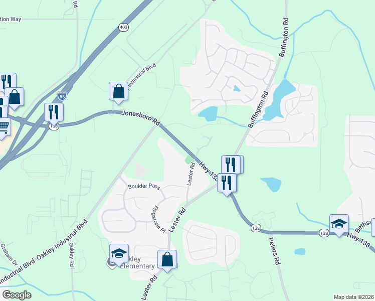 map of restaurants, bars, coffee shops, grocery stores, and more near 4047 Jonesboro Road in Union City