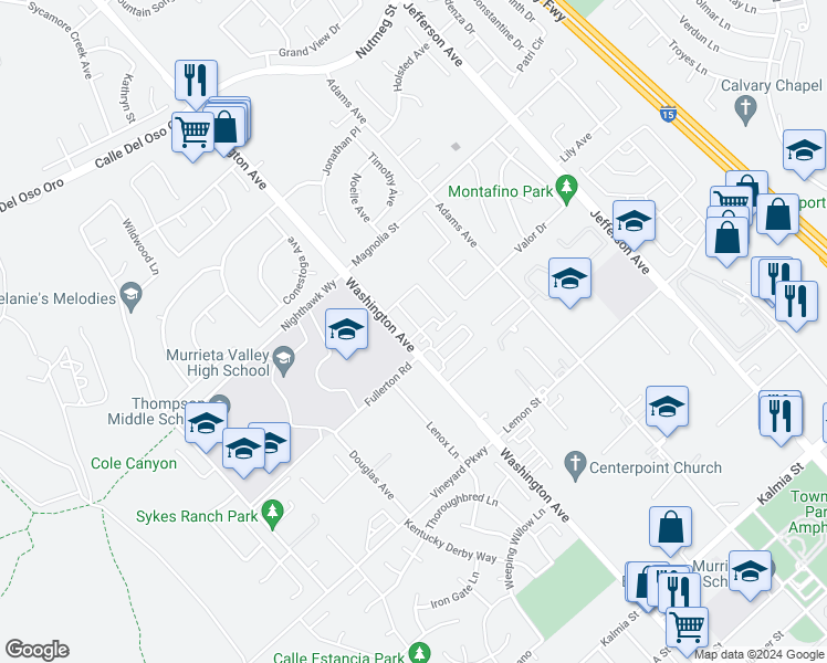 map of restaurants, bars, coffee shops, grocery stores, and more near 24139 Dolcetto Avenue in Murrieta