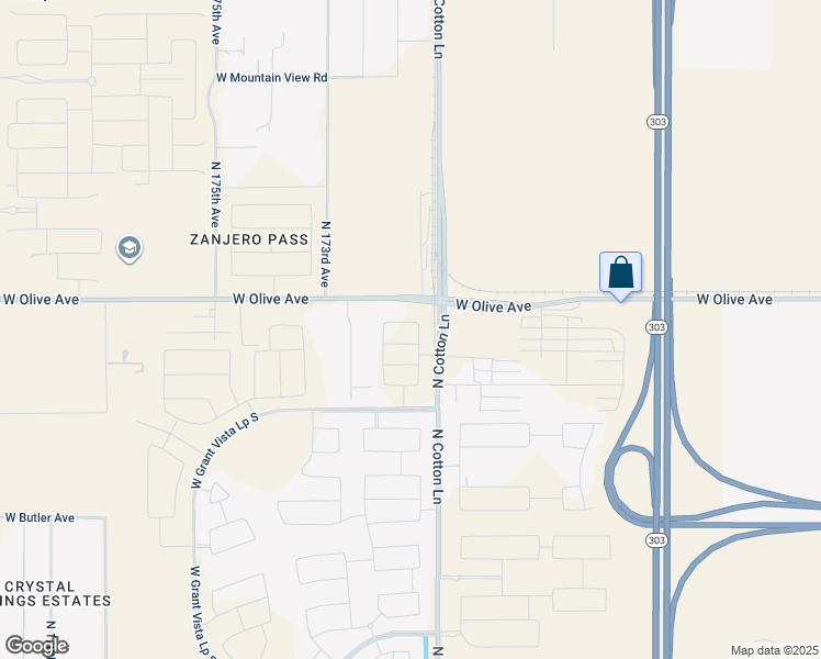map of restaurants, bars, coffee shops, grocery stores, and more near 17115-17125 West Olive Avenue in Waddell