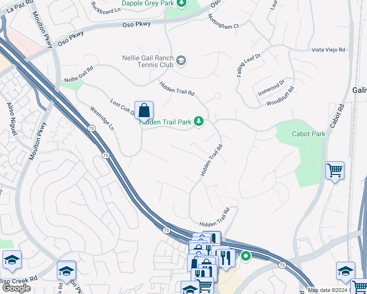 map of restaurants, bars, coffee shops, grocery stores, and more near 25281 Derbyhill Drive in Laguna Hills