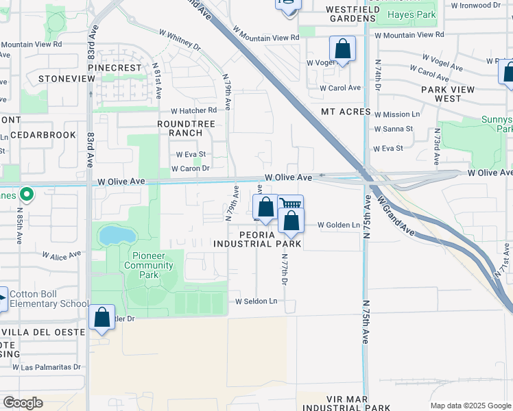 map of restaurants, bars, coffee shops, grocery stores, and more near 8910 North 78th Avenue in Peoria