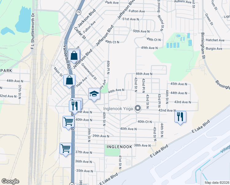 map of restaurants, bars, coffee shops, grocery stores, and more near 4014 44th Avenue North in Birmingham