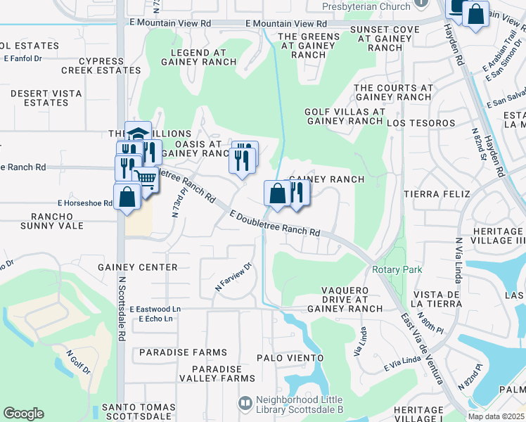 map of restaurants, bars, coffee shops, grocery stores, and more near 7207-7221 E Gainey Ranch Rd in Scottsdale