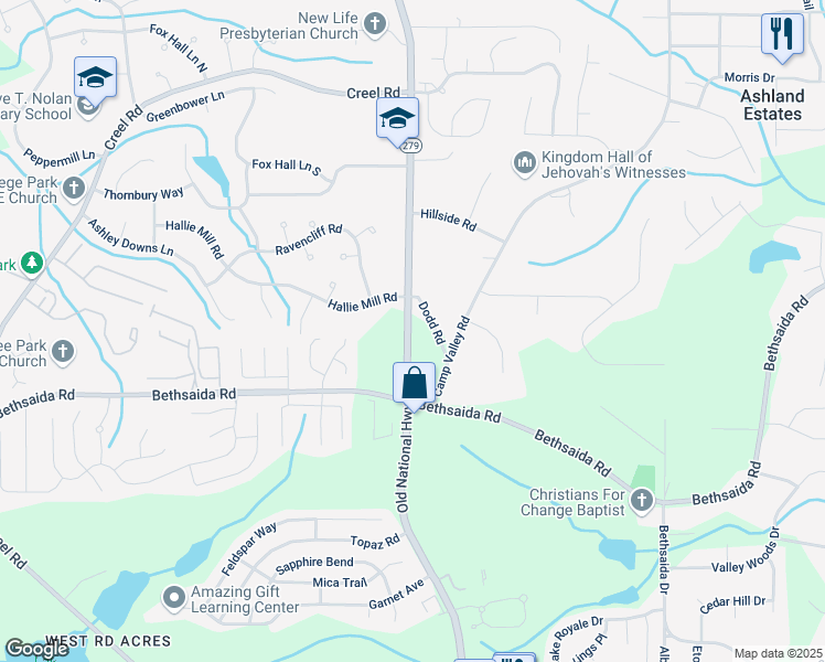 map of restaurants, bars, coffee shops, grocery stores, and more near 6990 Old National Highway in Atlanta