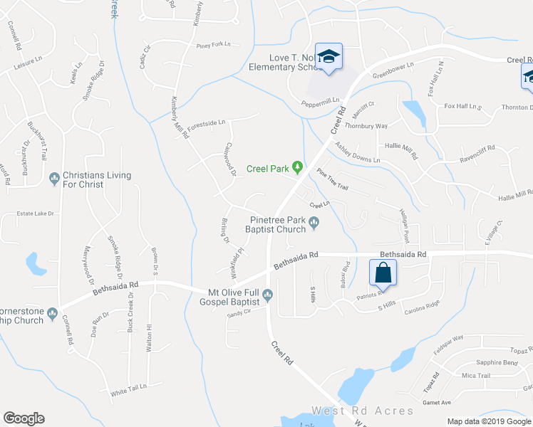 map of restaurants, bars, coffee shops, grocery stores, and more near 3005 Creel Road in College Park