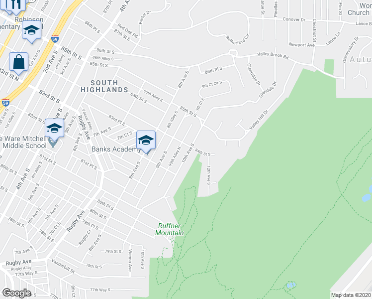 map of restaurants, bars, coffee shops, grocery stores, and more near 8348 10th Avenue South in Birmingham