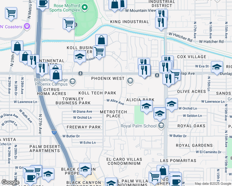 map of restaurants, bars, coffee shops, grocery stores, and more near 8820 North 22nd Avenue in Phoenix