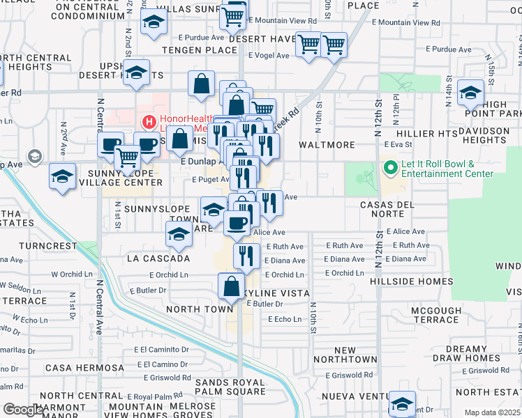 map of restaurants, bars, coffee shops, grocery stores, and more near 8841 North 8th Street in Phoenix