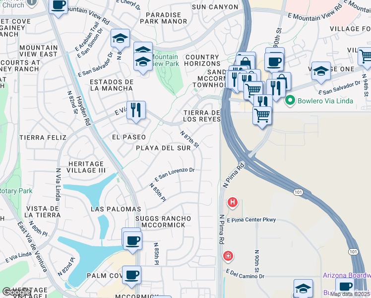 map of restaurants, bars, coffee shops, grocery stores, and more near 8619 East San Marcos Drive in Scottsdale