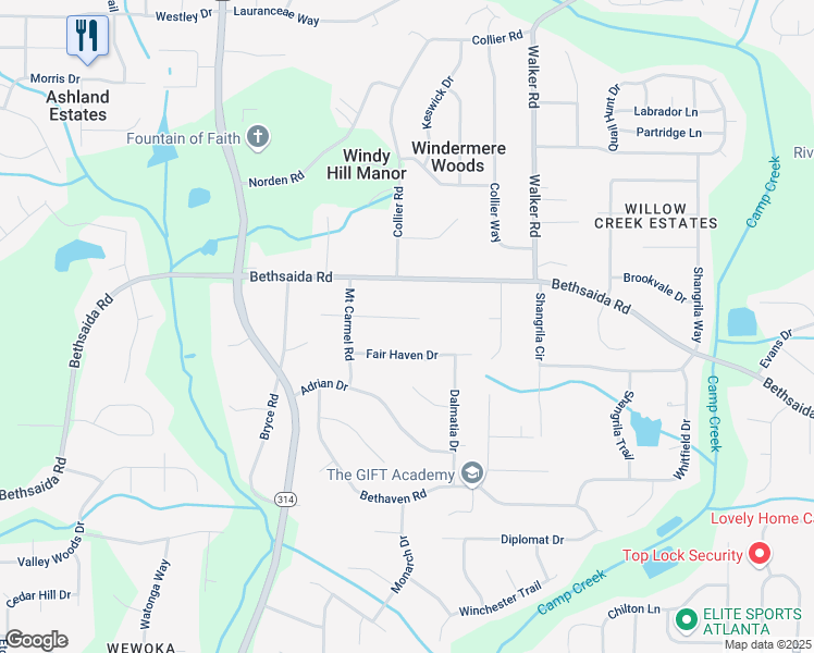 map of restaurants, bars, coffee shops, grocery stores, and more near 1584 Hebron Lane in Riverdale