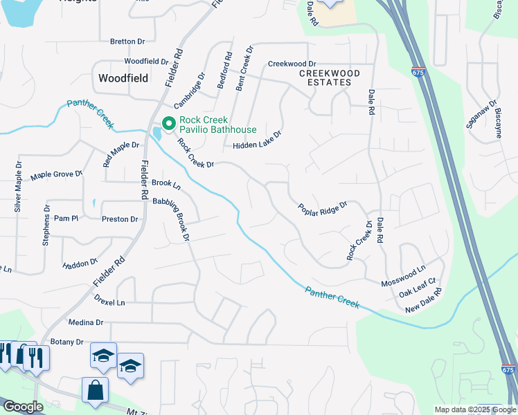 map of restaurants, bars, coffee shops, grocery stores, and more near 3253 Rock Creek Drive in Rex