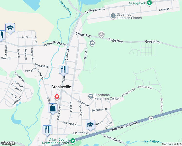 map of restaurants, bars, coffee shops, grocery stores, and more near 11 Kalmia Drive in Graniteville