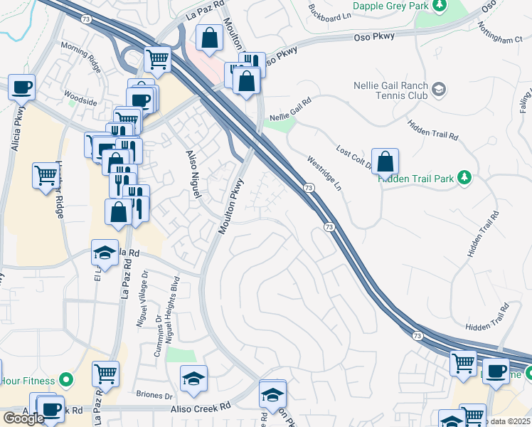 map of restaurants, bars, coffee shops, grocery stores, and more near 15 Yorkshire Court in Laguna Niguel