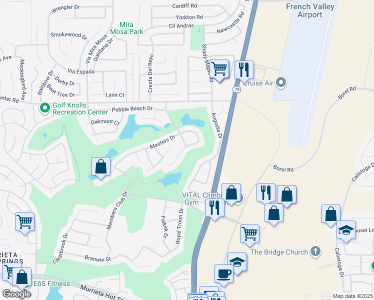 map of restaurants, bars, coffee shops, grocery stores, and more near 30005 Mickelson Way in Murrieta