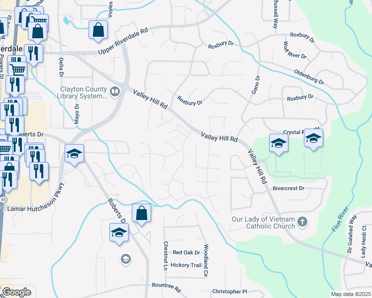 map of restaurants, bars, coffee shops, grocery stores, and more near 6932 Eunice Drive in Riverdale
