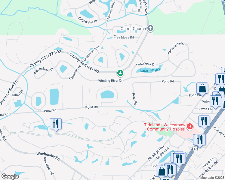 map of restaurants, bars, coffee shops, grocery stores, and more near 285 Hyacinth Loop in Murrells Inlet