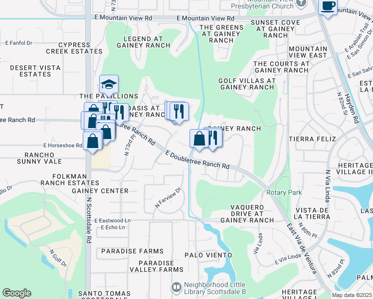 map of restaurants, bars, coffee shops, grocery stores, and more near 7207-7221 E Gainey Ranch Rd in Scottsdale
