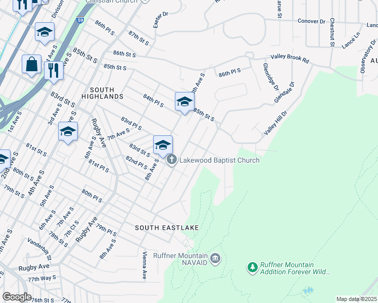 map of restaurants, bars, coffee shops, grocery stores, and more near 8337 9th Avenue South in Birmingham