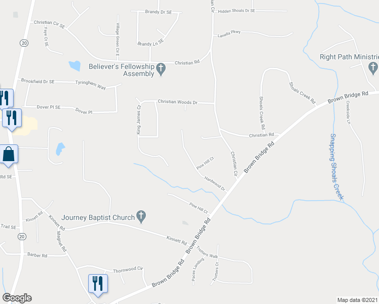 map of restaurants, bars, coffee shops, grocery stores, and more near 150 Hardwood Drive in Covington