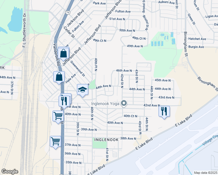 map of restaurants, bars, coffee shops, grocery stores, and more near 4117 44th Avenue North in Birmingham