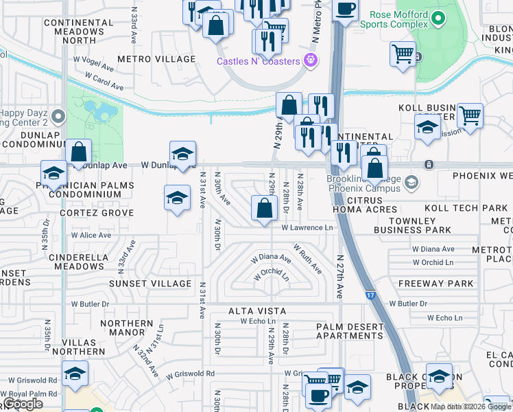 map of restaurants, bars, coffee shops, grocery stores, and more near 2924 West Townley Avenue in Phoenix