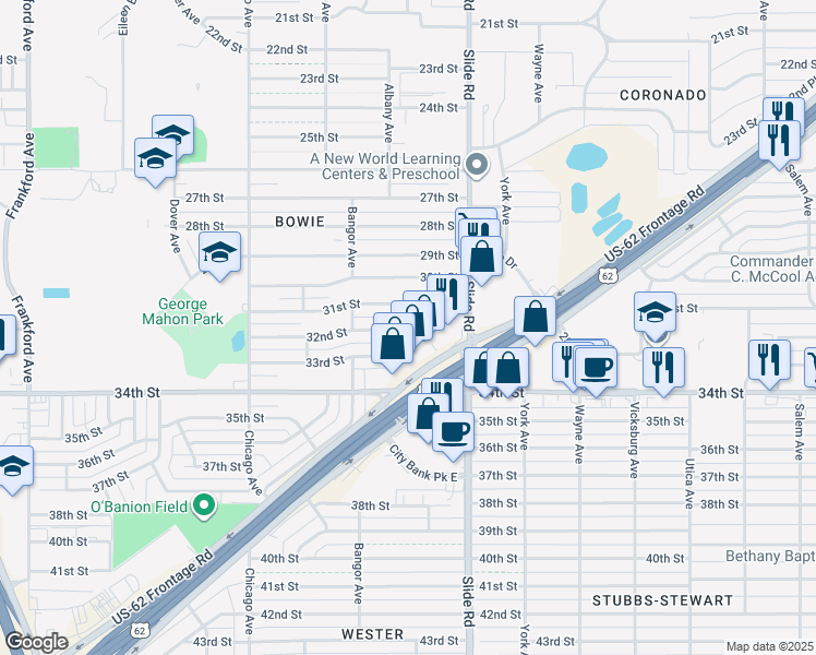 map of restaurants, bars, coffee shops, grocery stores, and more near 3112 Aberdeen Avenue in Lubbock