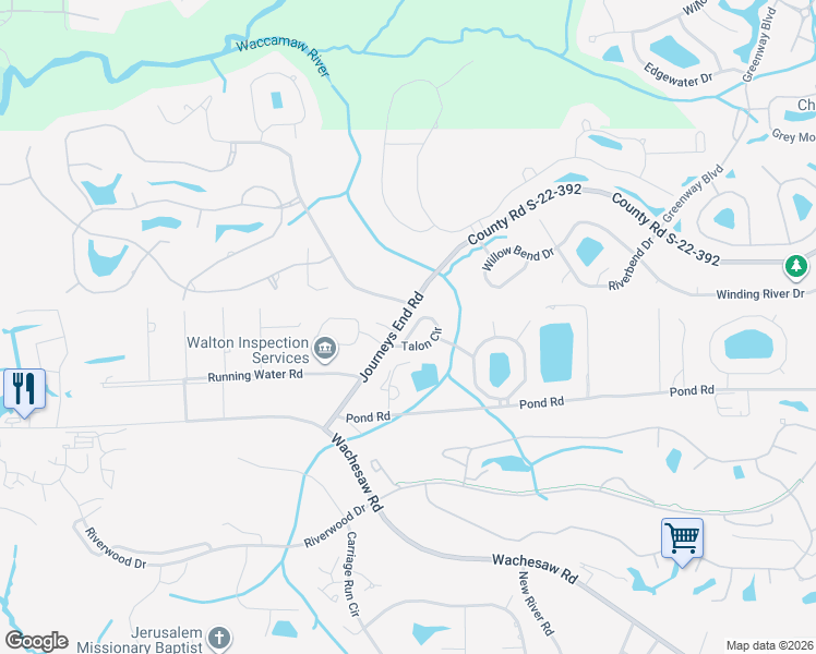 map of restaurants, bars, coffee shops, grocery stores, and more near 48 Talon Circle in Murrells Inlet
