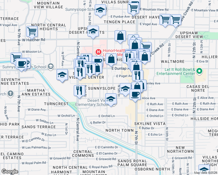 map of restaurants, bars, coffee shops, grocery stores, and more near 8843 North 3rd Street in Phoenix