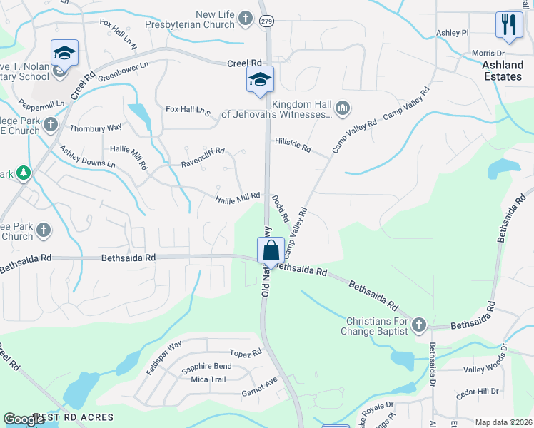 map of restaurants, bars, coffee shops, grocery stores, and more near 6950 Dodd Road in Riverdale