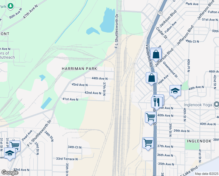 map of restaurants, bars, coffee shops, grocery stores, and more near 3721 43rd Avenue North in Birmingham