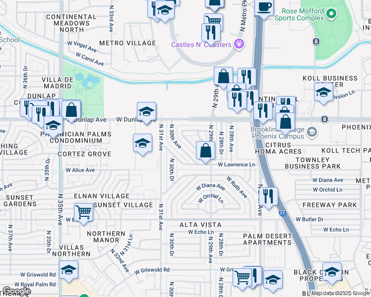 map of restaurants, bars, coffee shops, grocery stores, and more near 8739 North 30th Avenue in Phoenix