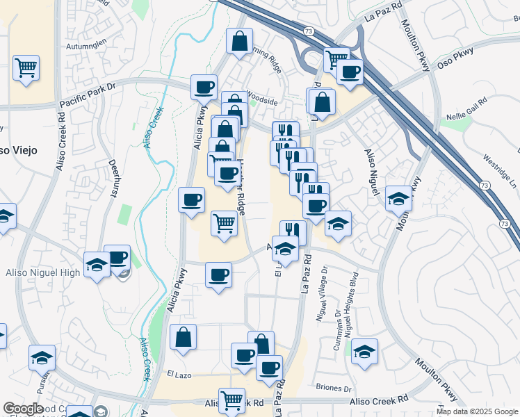 map of restaurants, bars, coffee shops, grocery stores, and more near 27380 Heather Ridge in Laguna Niguel