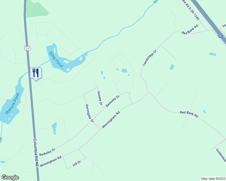 map of restaurants, bars, coffee shops, grocery stores, and more near 1013 Devonshire Drive in Orangeburg