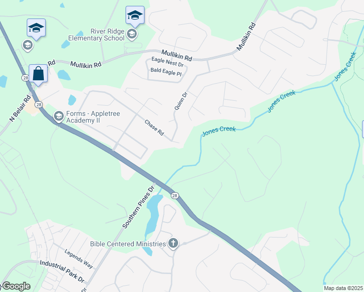 map of restaurants, bars, coffee shops, grocery stores, and more near 864 Chase Road in Evans