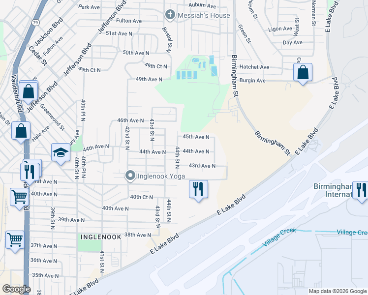 map of restaurants, bars, coffee shops, grocery stores, and more near 4430 44th Avenue North in Birmingham