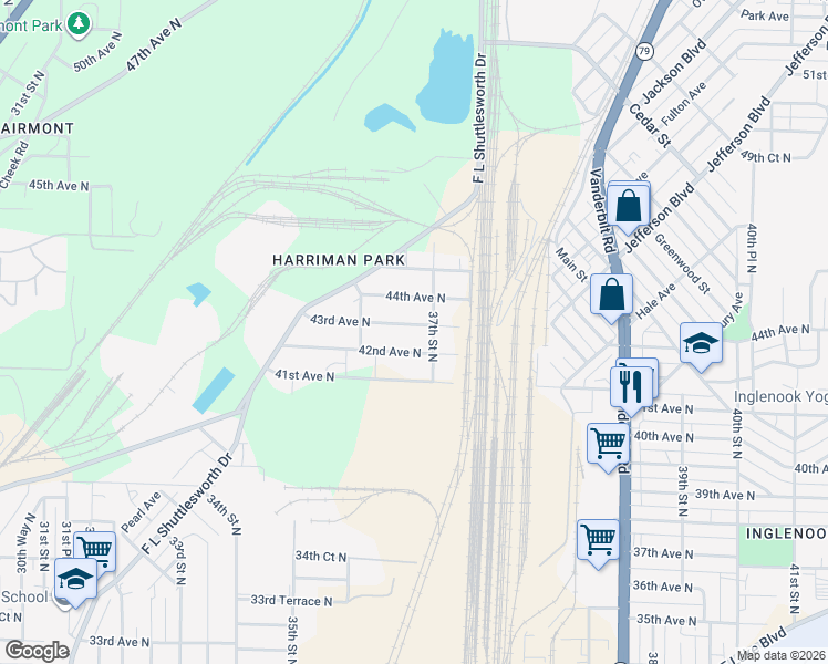 map of restaurants, bars, coffee shops, grocery stores, and more near 3661 43rd Avenue North in Birmingham