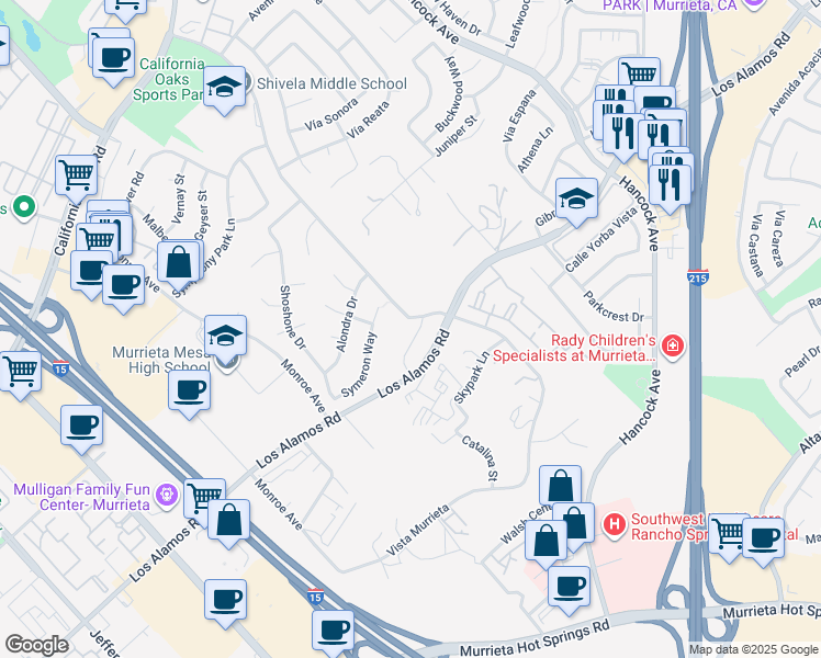 map of restaurants, bars, coffee shops, grocery stores, and more near 40501 Kasota Drive in Murrieta