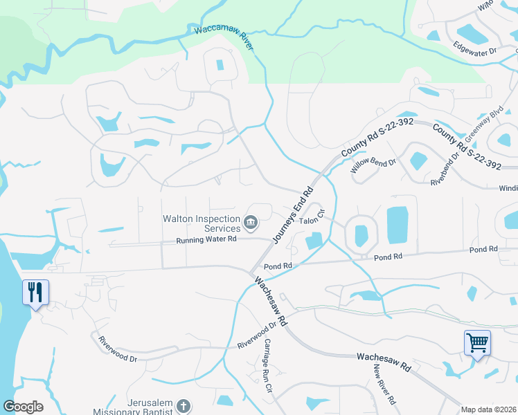 map of restaurants, bars, coffee shops, grocery stores, and more near 191 Graytwig Circle in Murrells Inlet